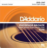 D'Addario EJ15 Phosphor Bronze Acoustic Guitar Strings 10-47 Extra Light