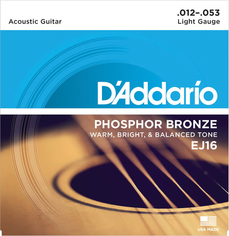 D'Addario EJ16 Phosphor Bronze Acoustic Guitar Strings 12-53 Light